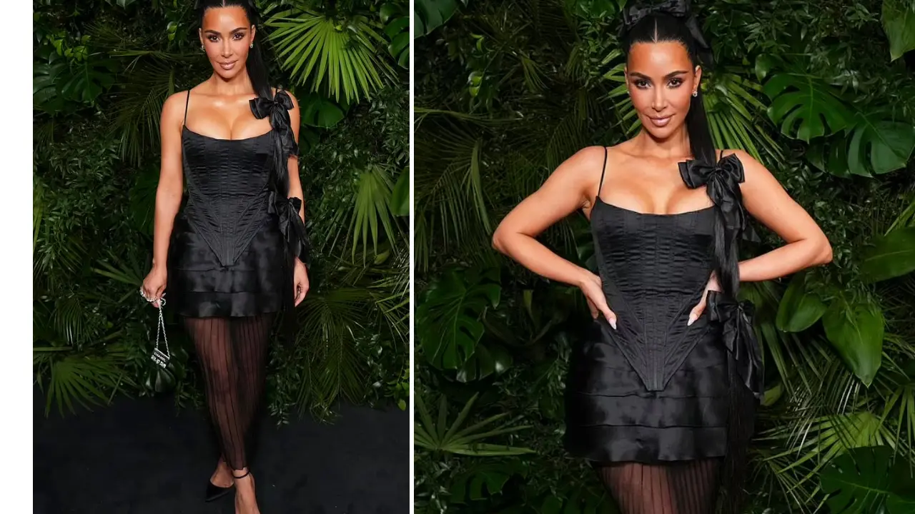Kim Kardashian turns up as black Barbie with bows for Chanel's pre-Oscars dinner in Los Angeles