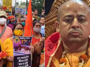 Hundreds of people protest in Kolkata over attacks on Hindus in Bangladesh, demand release of Chinmoy Das