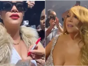 In Rihanna's way! Singer gets Mariah Carey's autograph on her chest | Watch