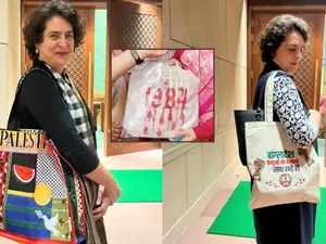 Priyanka Gandhi bag controversy: BJP mocks Congress MP, 'gifts' her bag featuring '1984' in red dripping ink