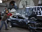 'Everyone Hates Elon' group smashes Tesla car in London protest; pics here