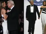 Melania Trump looks like a vision in black and white satin gown at the Inaugural Ball