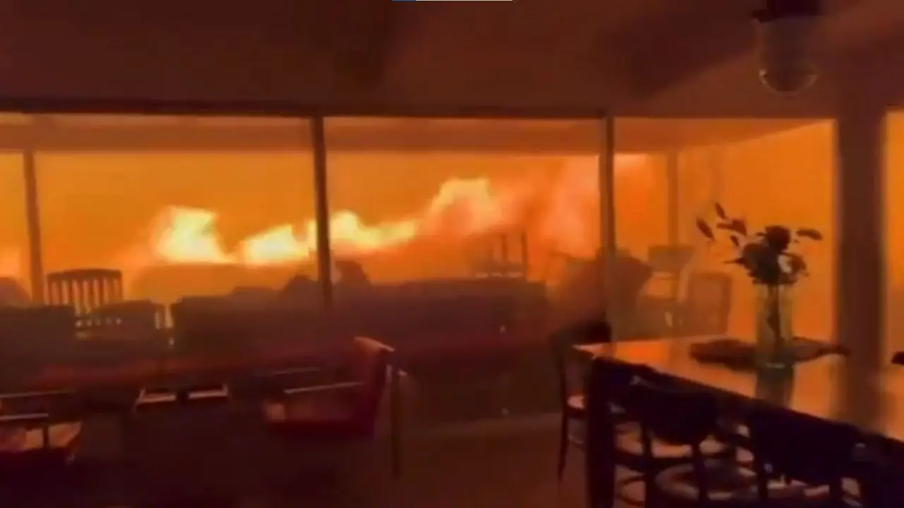 Video: Men and dog trapped in house as Los Angeles wildfire rage