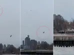 Video shows exact moment helicopter broke apart mid-air and fell from sky directly into Hudson River