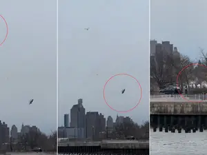 Video shows exact moment helicopter broke apart mid-air and fell from sky directly into Hudson River