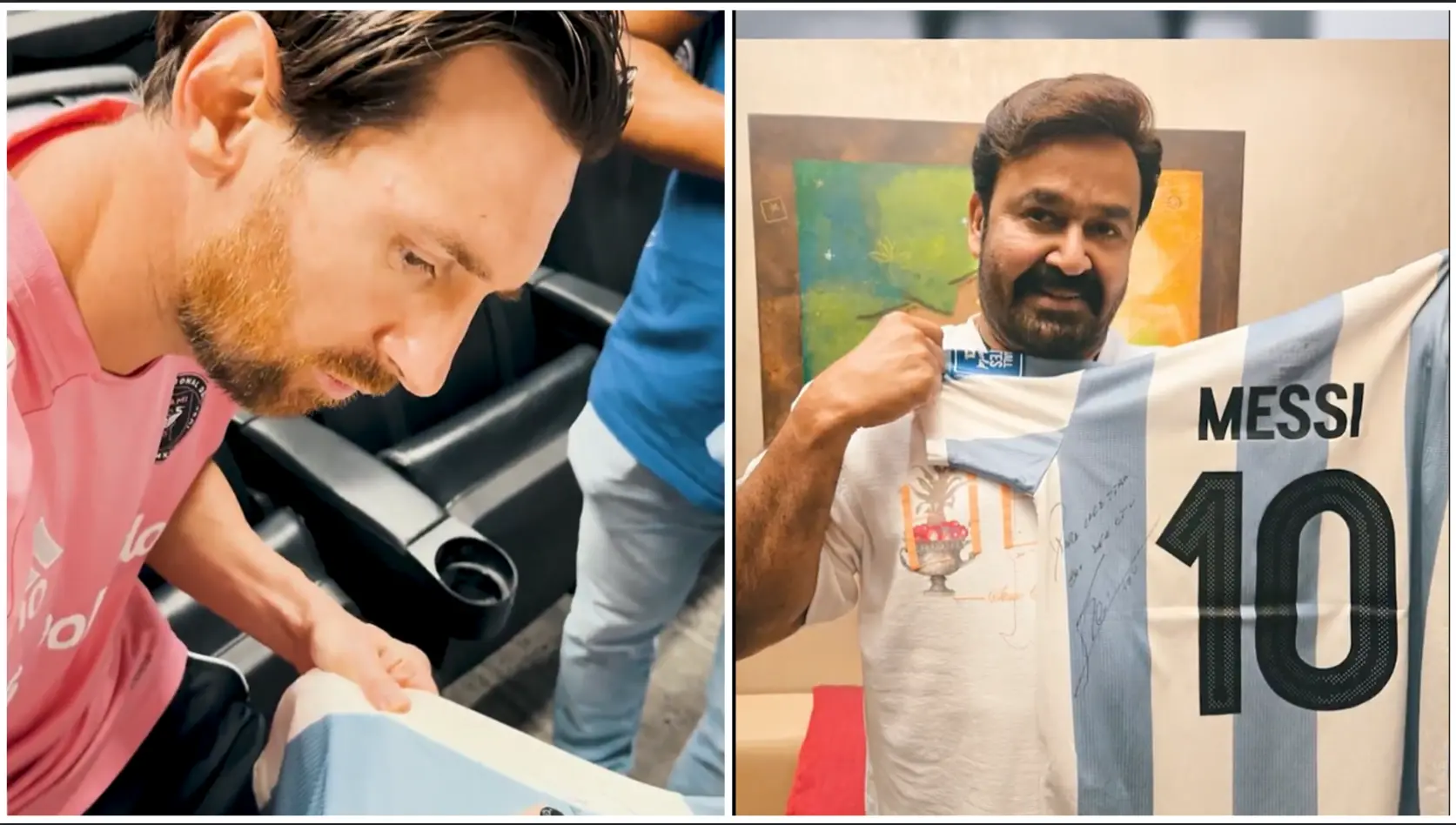 Mohanlal gifted hand signed jersey from football legend Lionel Messi