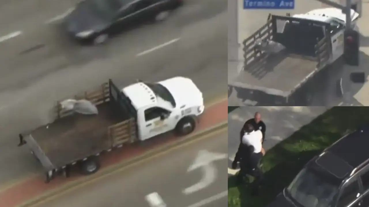 Watch: Stolen truck crashes into multiple vehicles during chase in Long Beach area