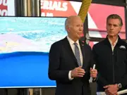 Biden awkwardly announces 'good news' during sombre briefing on California wildfires