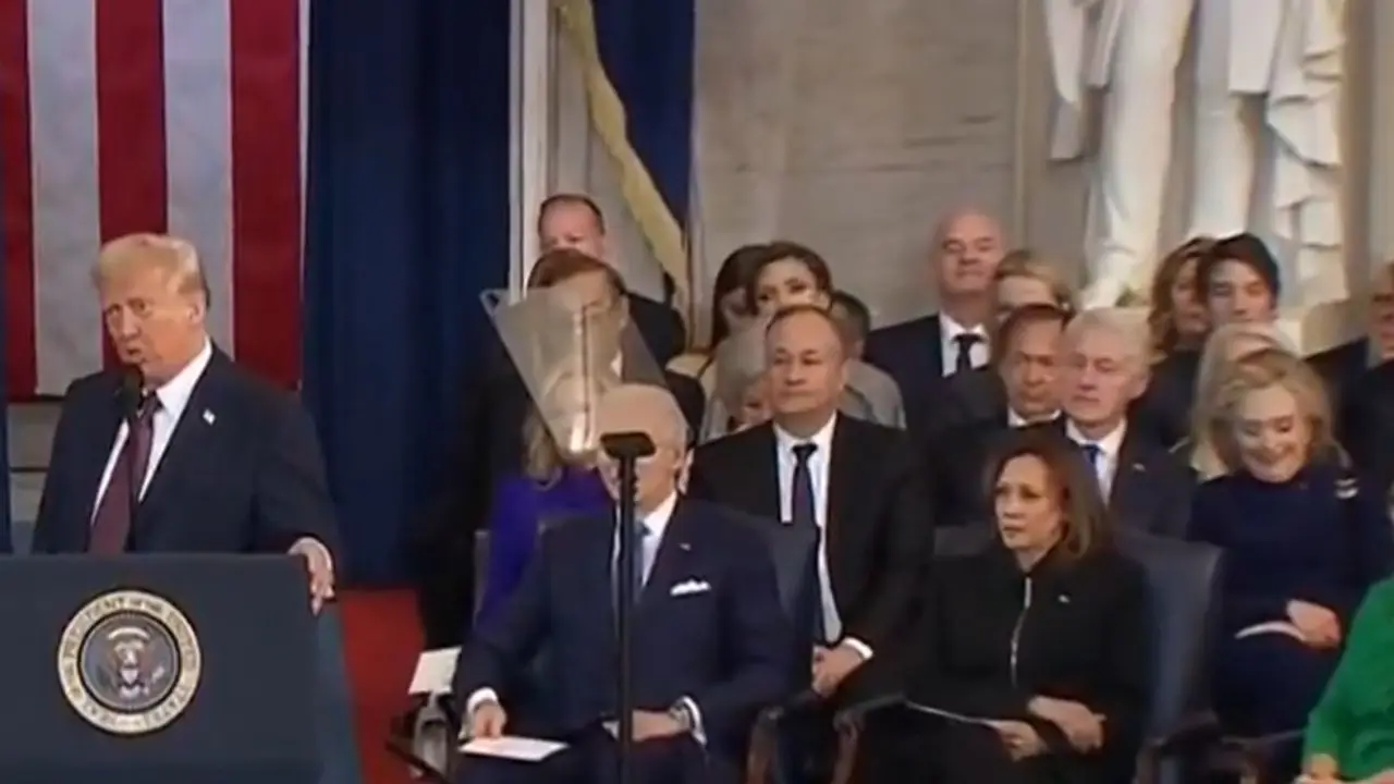 Watch: Hillary Clinton laughs as Trump says Gulf of Mexico will be renamed during inaugural speech