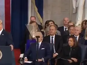 Watch: Hillary Clinton laughs as Trump says Gulf of Mexico will be renamed during inaugural speech