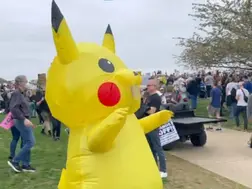 WATCH | Giant Pikachu steals the show at anti-Trump ‘Hands Off’ protest in Washington DC