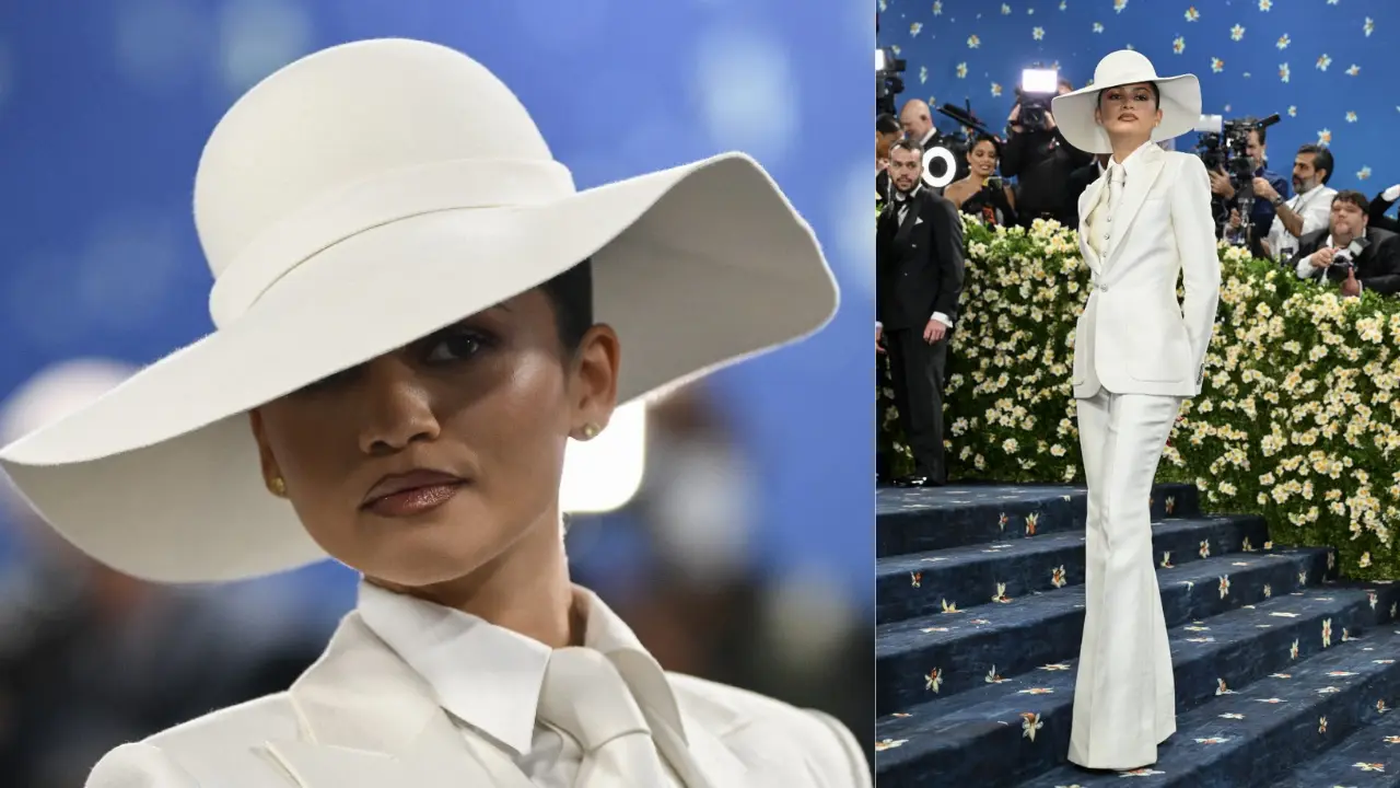Zendaya suits up in white for Met Gala 2025