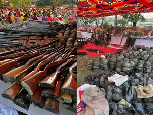 Meitei group 'Arambai Tengol' surrenders arms brought in pickup vans to manipur govt