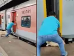 Video: Dog slips onto rail tracks after owner tries to get it on moving train