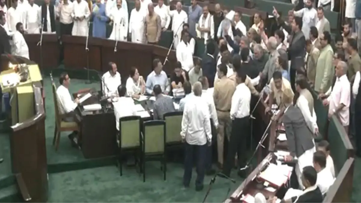 Chaos breaks out in Jammu and Kashmir assembly over Waqf law, NC MLAs tear bill copies- VIDEO Chaos breaks out in Jammu and Kashmir assembly over Waqf law, NC MLAs tear bill copies- VIDEO