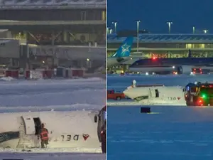 WATCH: Delta plane crashes, lies upside-down on snow-covered tarmac in Toronto