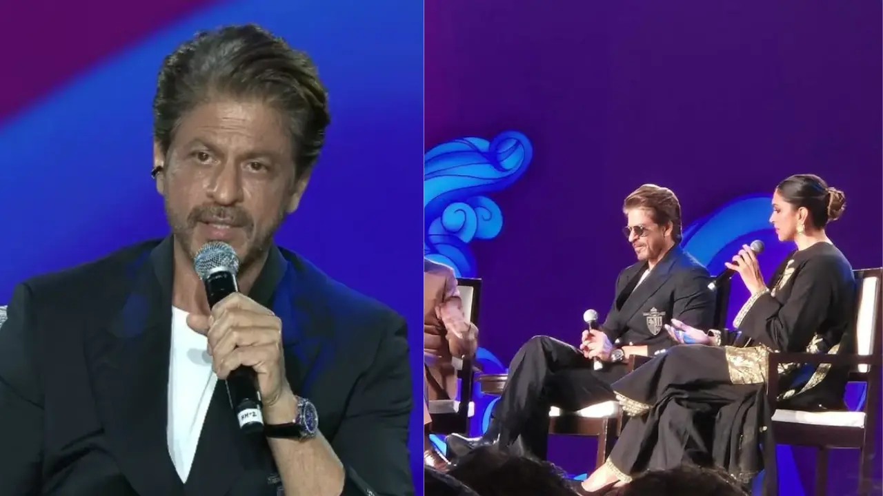 Shah Rukh Khan romances a bottle, gives parenting tips and roasts Karan Johar at WAVES 2025