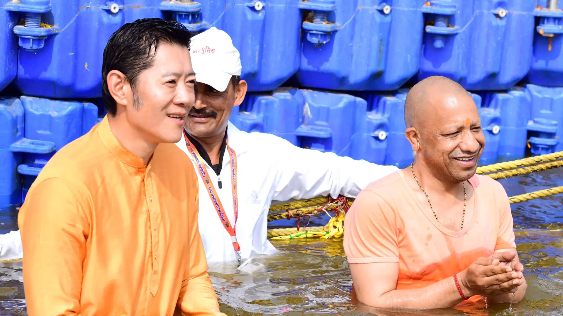 Watch: Bhutan's King, UP CM Yogi Adityanath take a dip at Maha Kumbh
