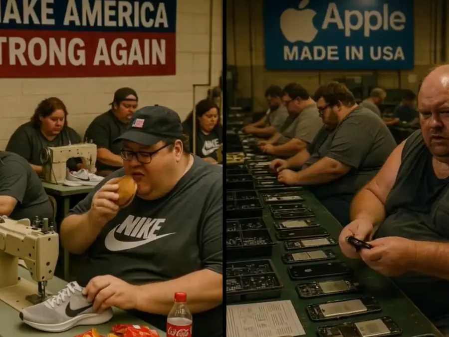 Chinese AI video shows Americans toiling and gorging on fast food; hints at downfall of Tesla, Apple and others