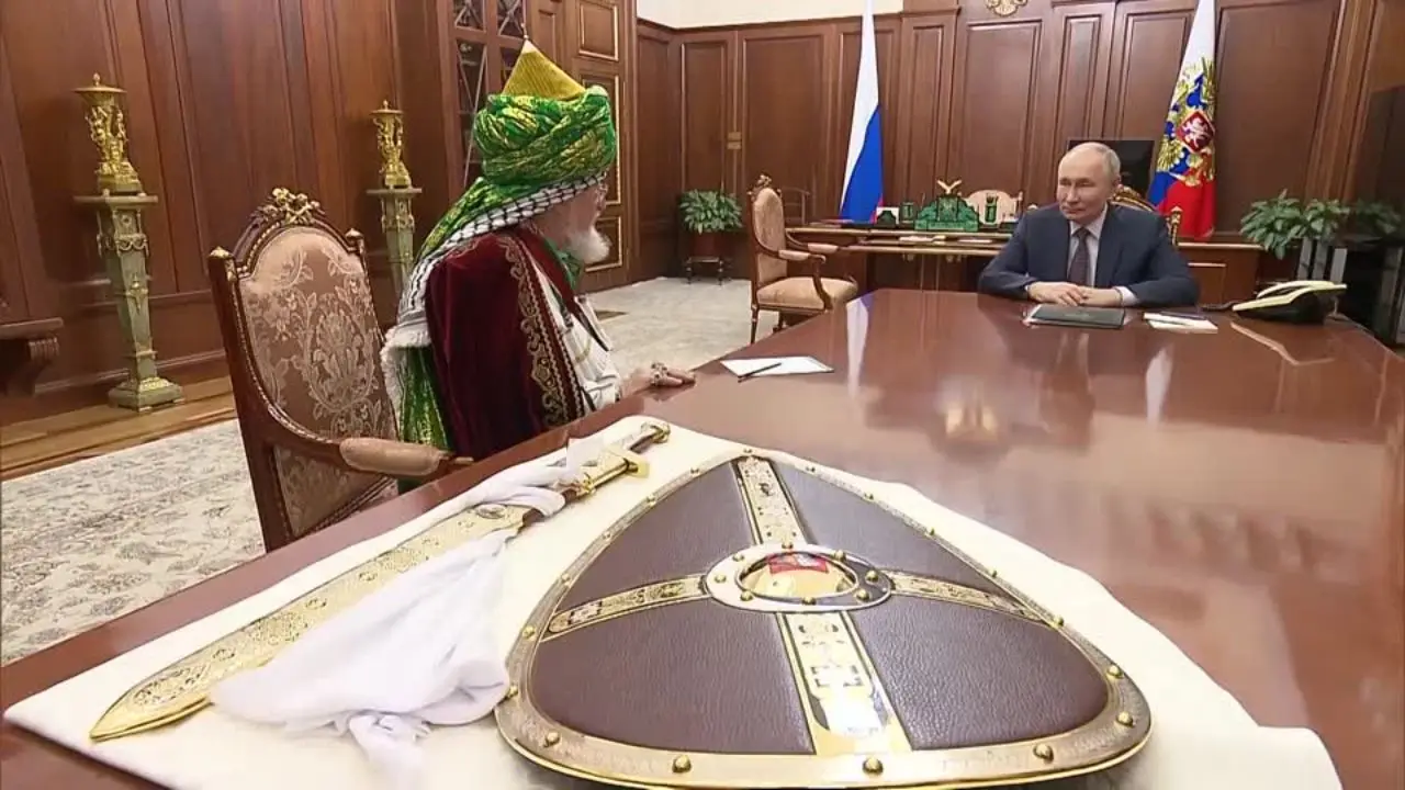 Russian President Putin presented with sword, shield on third anniversary of Ukraine war