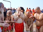 Union Minister Amit Shah takes sacred dip in Triveni Sangam