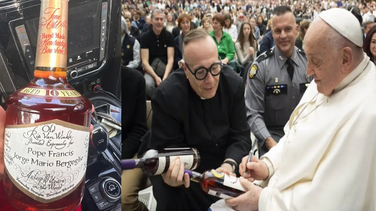 WATCH | When Pope Francis signed two bottles of bourbon AND for a good cause