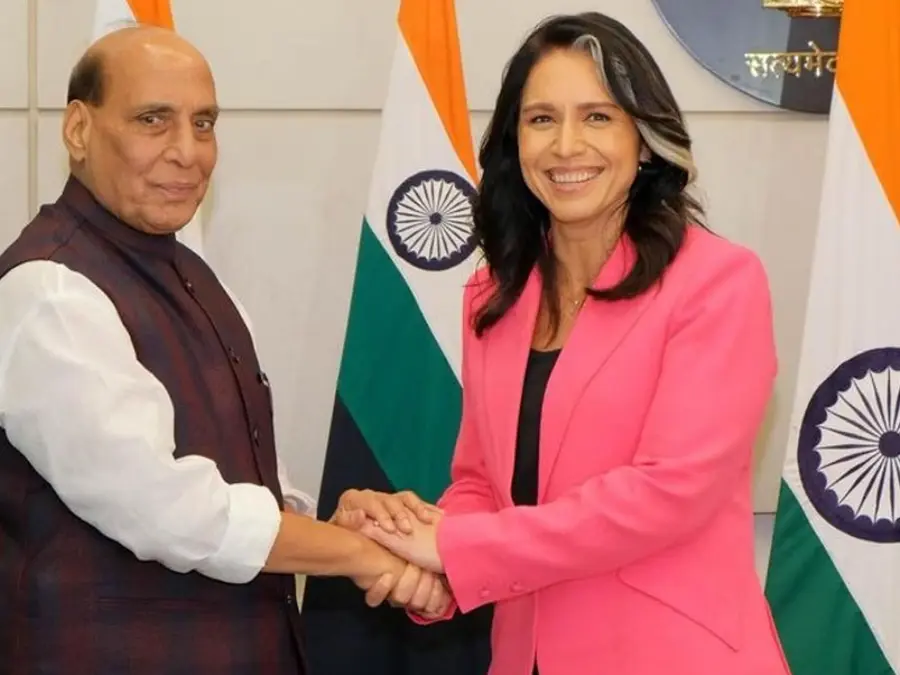 Tulsi Gabbard meets India's Defence Minister Rajnath Singh
