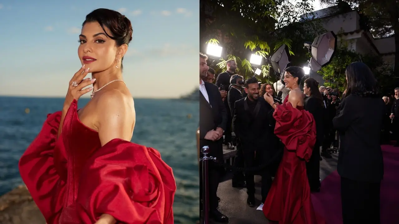 Jacqueline Fernandez exudes elegance in a strapless red gown at Cannes Film Festival 2025