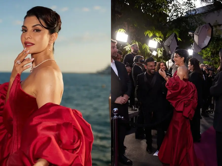 Jacqueline Fernandez exudes elegance in a strapless red gown at Cannes Film Festival 2025