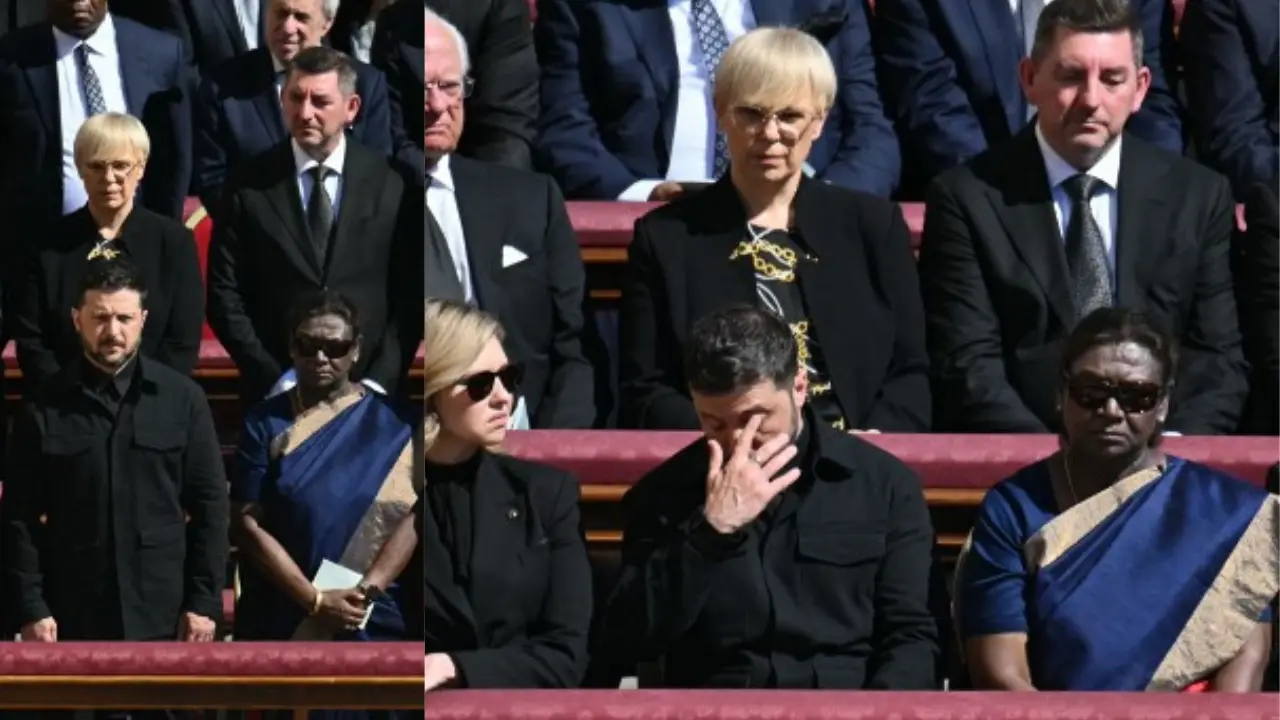 Indian President Droupadi Murmu seated with Ukrainian President Volodymyr Zelenskyy