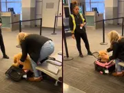 Netizens shocked to see woman stuff dog into small carrier before flight