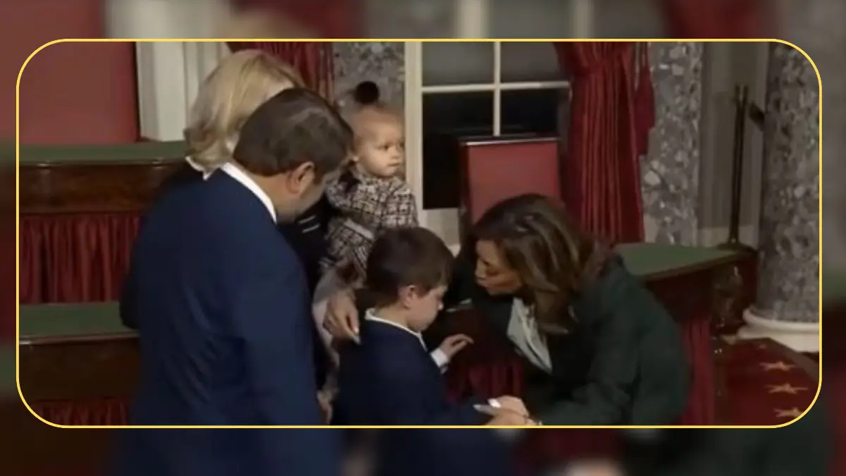 Watch: Kamala Harris' adorable moment with Senator Ruben Gallego's son wins heart online