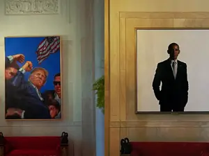 Trump in, Obama out: Donald Trump's 'fight! fight! fight!' portrait replaces Barack Obama's in White House