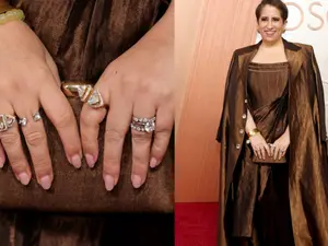 India's Guneet Monga shines in a metallic Manish Malhotra ensemble at Oscars