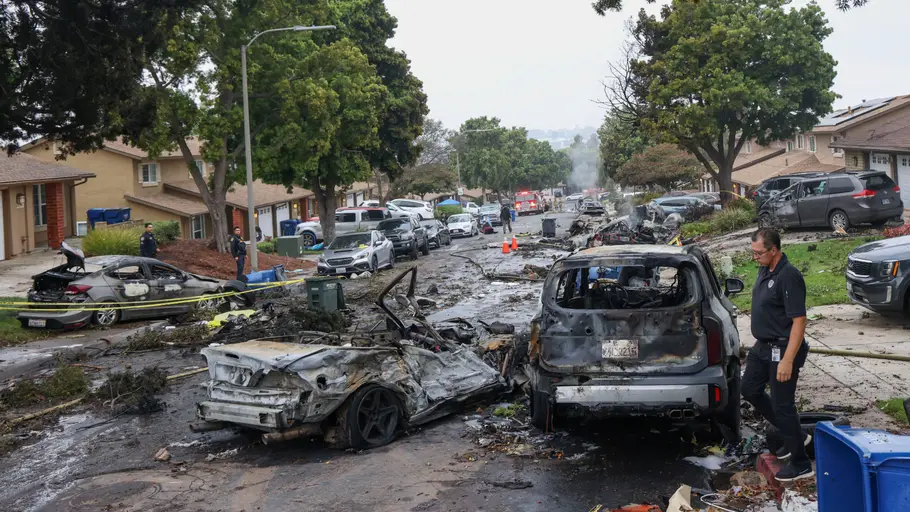 Several feared dead after small plane crashes into San Diego neighbourhood, homes & cars on fire