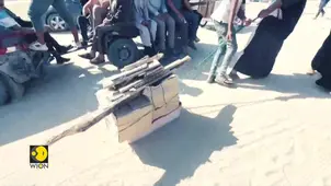 Israel-Gaza war: Gazans seen rushing for food as aid truck arrives