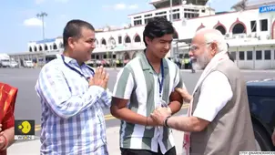 PM Narendra Modi meets young cricketer Vaibhav Suryavanshi and his parents at Patna airport