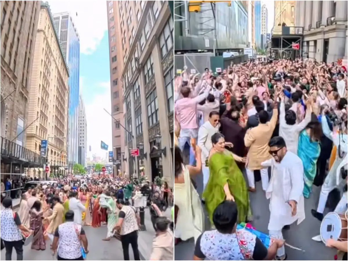 WATCH | Indian wedding procession of 400 people takes over Wall Street in US, video goes viral WATCH | Indian wedding procession of 400 people takes over Wall Street in US, video goes viral