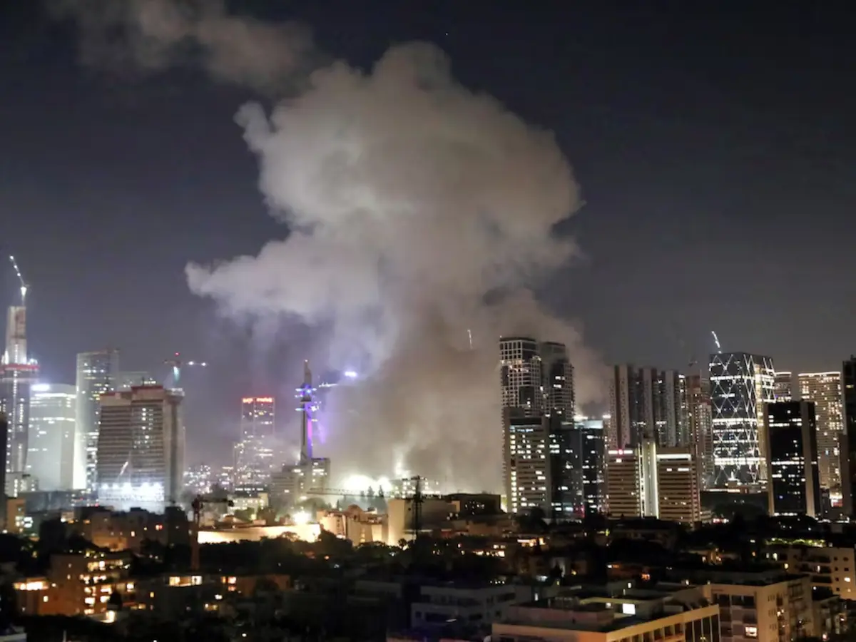 Smoke billows following missile attack from Iran on Tel Aviv