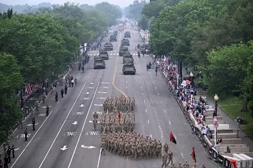 Military parade features jets, tanks, and horses
