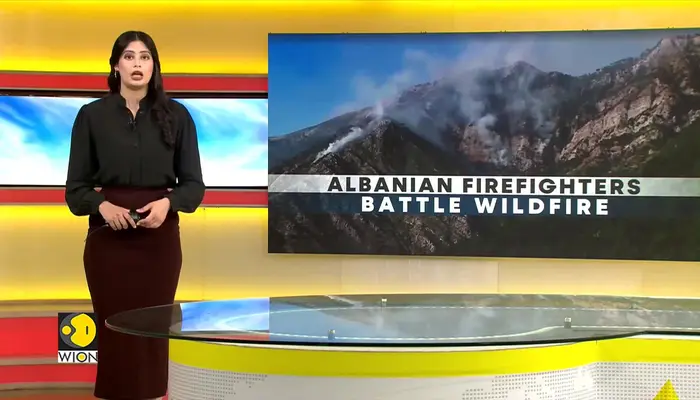 Albanian firefighters battle wildfire, thermal drones deployed to track wildfires