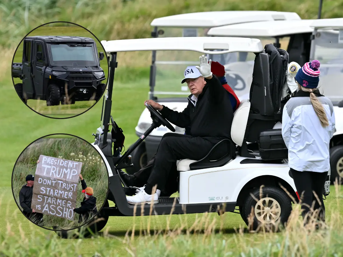 Why is Trump golfing with an armoured buggy? ‘Golf Force One’ fuels threat rumours Why is Trump golfing with an armoured buggy? ‘Golf Force One’ fuels threat rumours