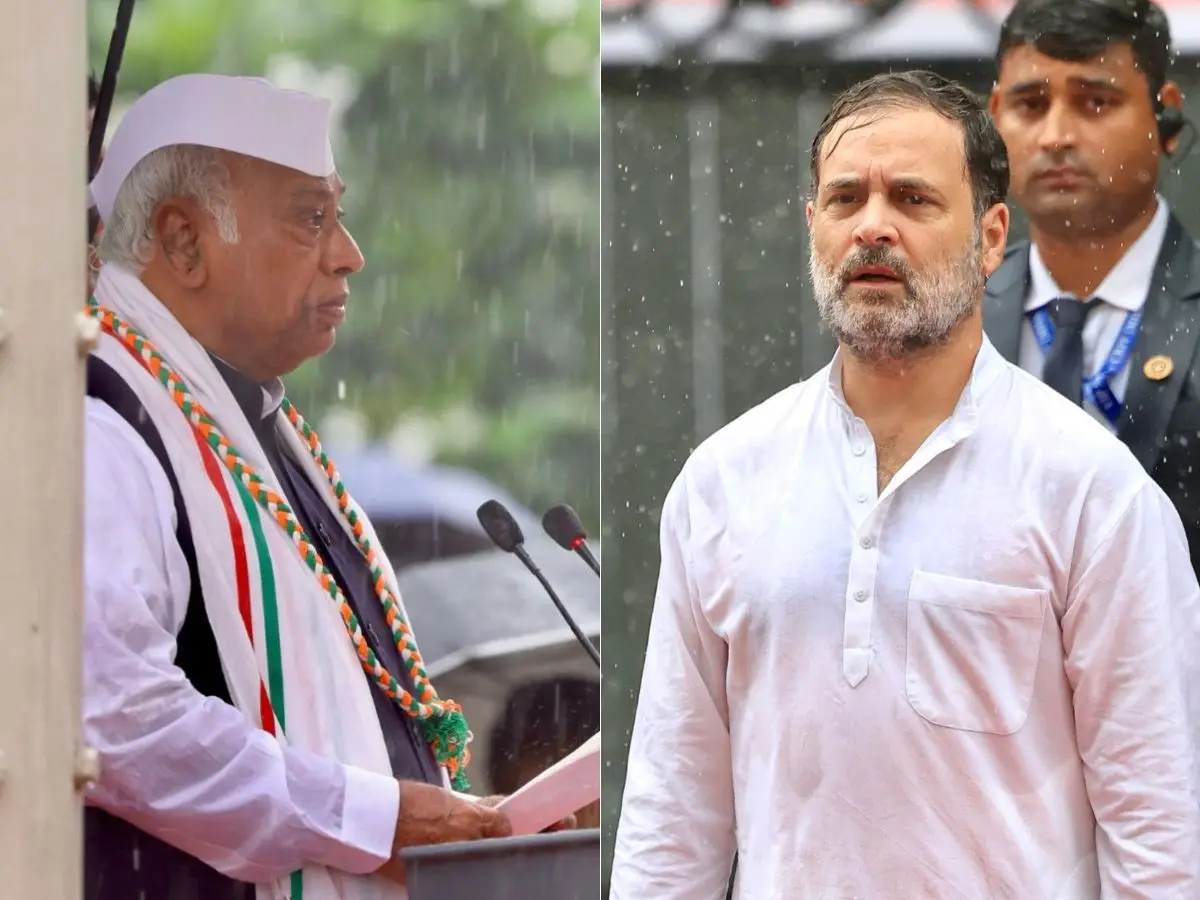 Drenched in rain, Rahul Gandhi celebrates I-Day with Congress leaders, skips PM Modi’s Red Fort event