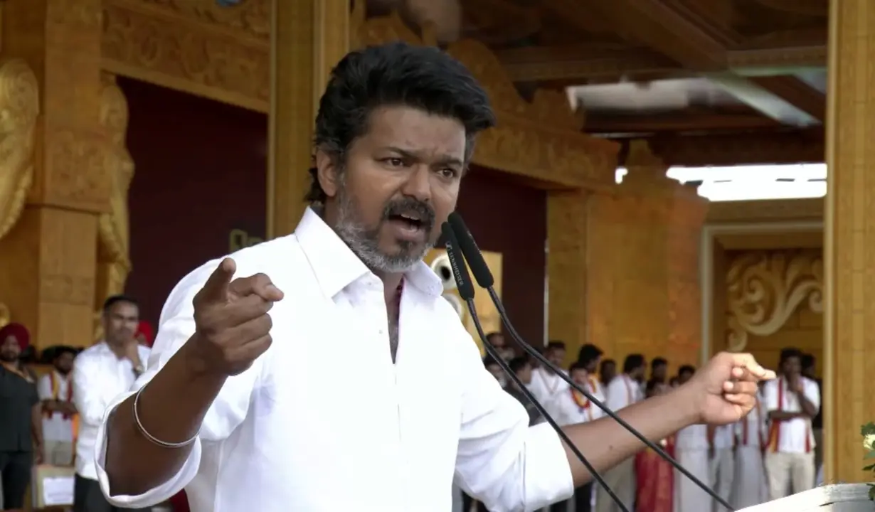 In cinema style, Politician Vijay tears into DMK and BJP, amid massive crowds