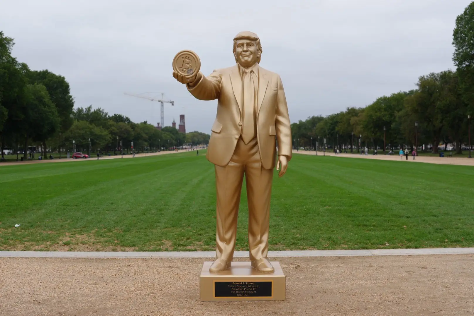 12-foot golden Donald Trump Bitcoin statue unveiled outside US capitol: Who’s behind it?