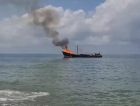 Somalia-bound cargo ship loaded with rice and sugar catches fire off Gujarat coast