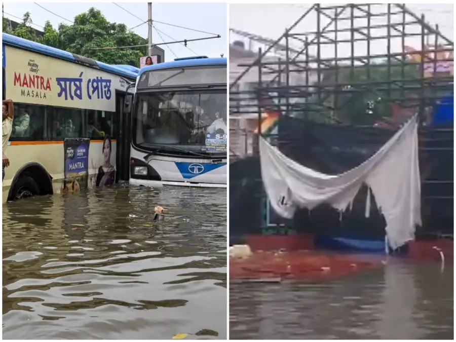 Several Durga Puja pandals in Kolkata destroyed by torrential rains; city's annual festivities crippled by water
