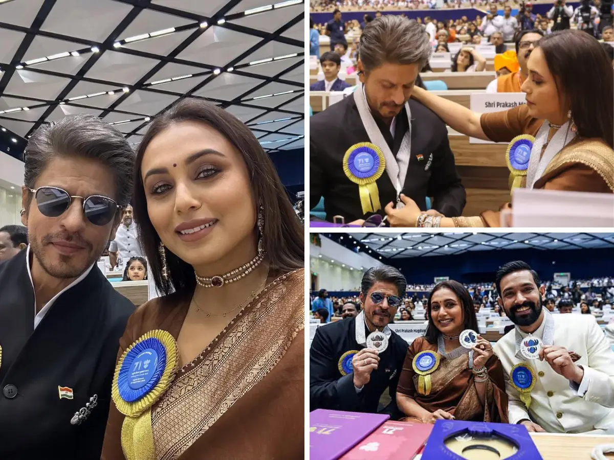 Rani Mukerji helps pal Shah Rukh Khan wear his medal at 71st National Film Awards, he fixes her hair; watch BTS videos here Rani Mukerji helps pal Shah Rukh Khan wear his medal at 71st National Film Awards, he fixes her hair; watch BTS videos here
