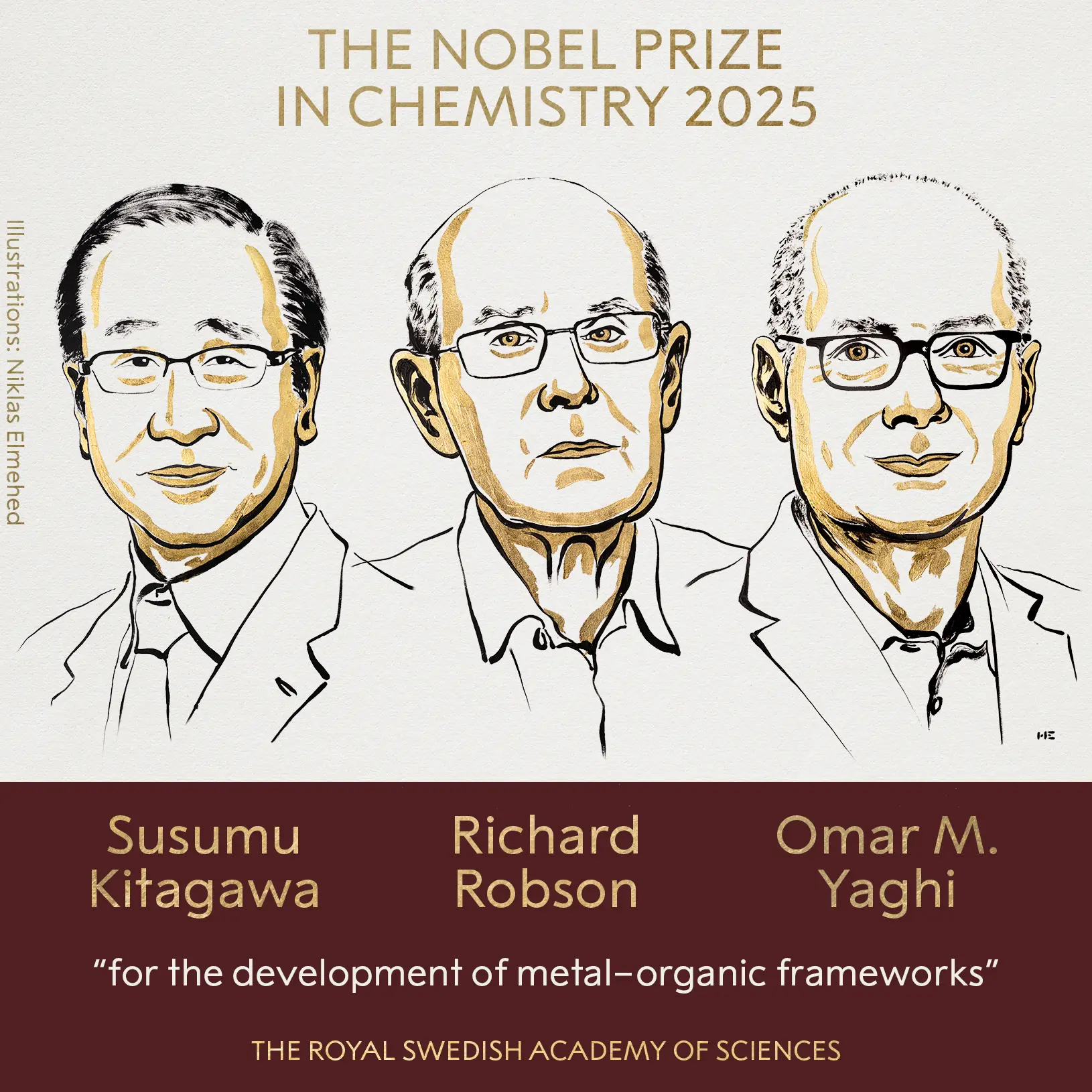 Nobel Prize 2025 in Chemistry: Susumu Kitagawa, Richard Robson and Omar M Yaghi awarded ‘for the development of metal–organic frameworks’