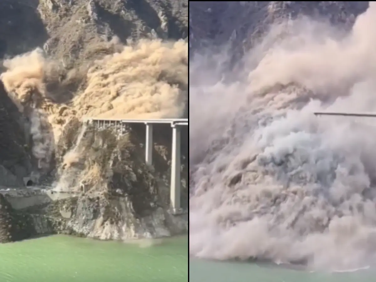 Mountain slams onto newly built Chinese bridge triggering a collapse - 'No bridge could...'